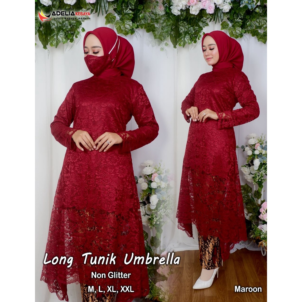 ( COD )  Setelan kebaya long tunik umbrella - kebaya modern - outfit kekinian - motif bunga - bahan brukat - baju pesta keluarga akad, pakaian wisuda dan kondangan sodara