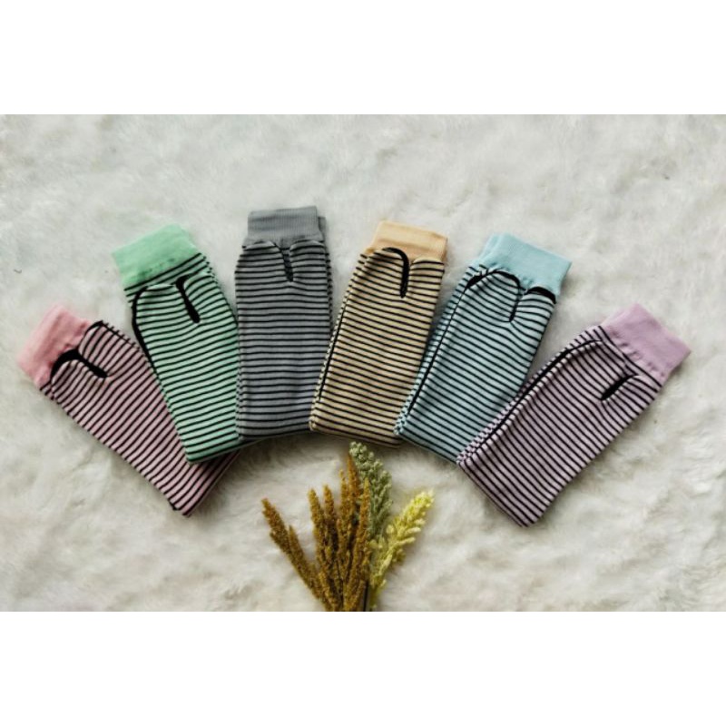 [COD bisa] Motif Salur Dewasa  Kaos Kaki Jempol Jari Muslimah Nylon Spandex premium adem lembut padang sumbar mewah murah sumatera barat