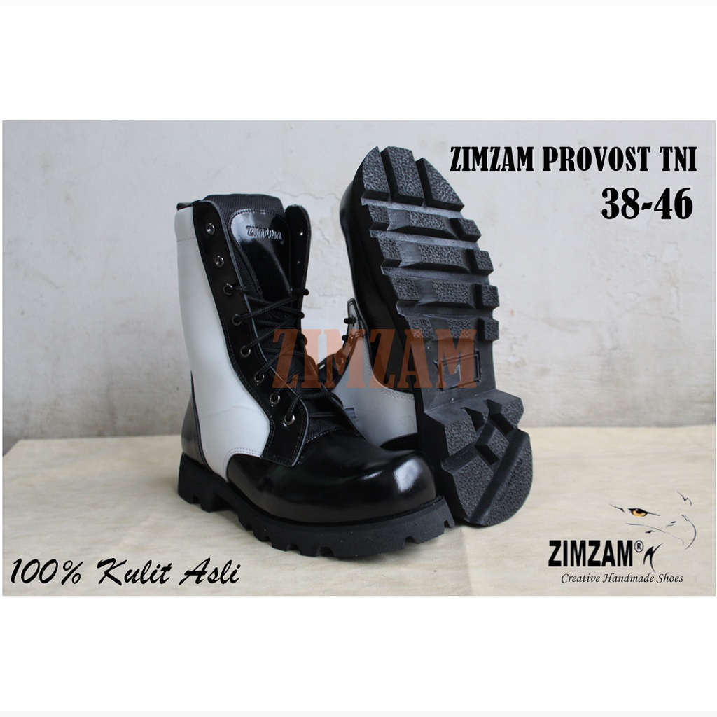 SEPATU ZIMZAM PROVOST TNI KULIT ASLI MENGKILAP SOL RADIAL BOOTS SAFETY
