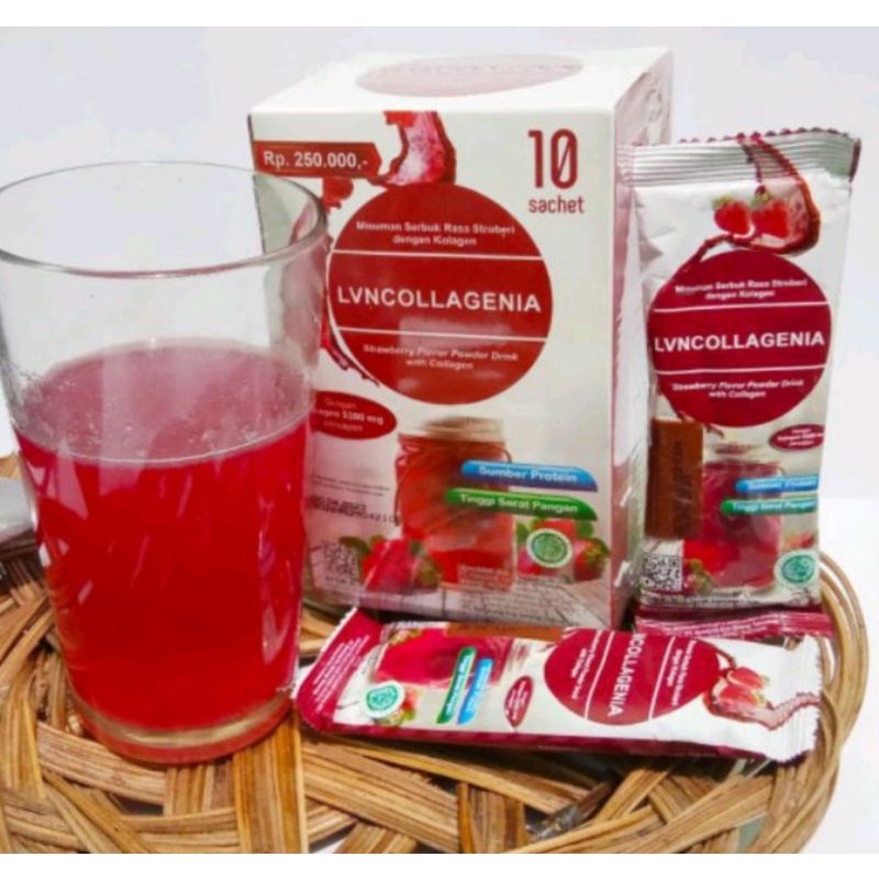 LVN Collagen Collagenia Kolagen 10 Sachet 1Box Pemutih Badan Suplemen Drink Original 100% Ori 1 Box 10 Sachet Collagen Drink Collagen Stroberi