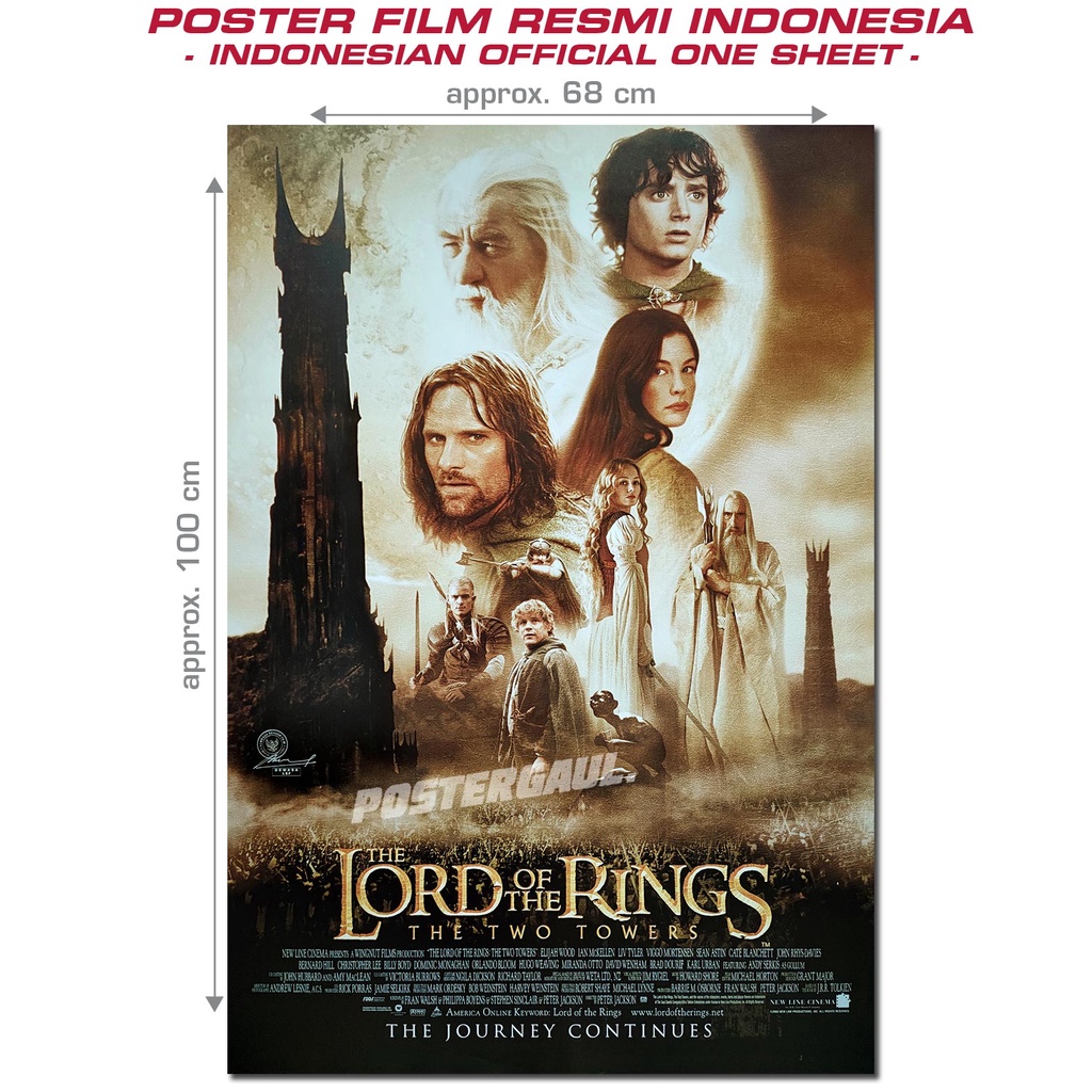Poster Film THE LORD OF THE RINGS: THE TWO TOWERS - original Indonesian Regular one sheet, ukuran +/