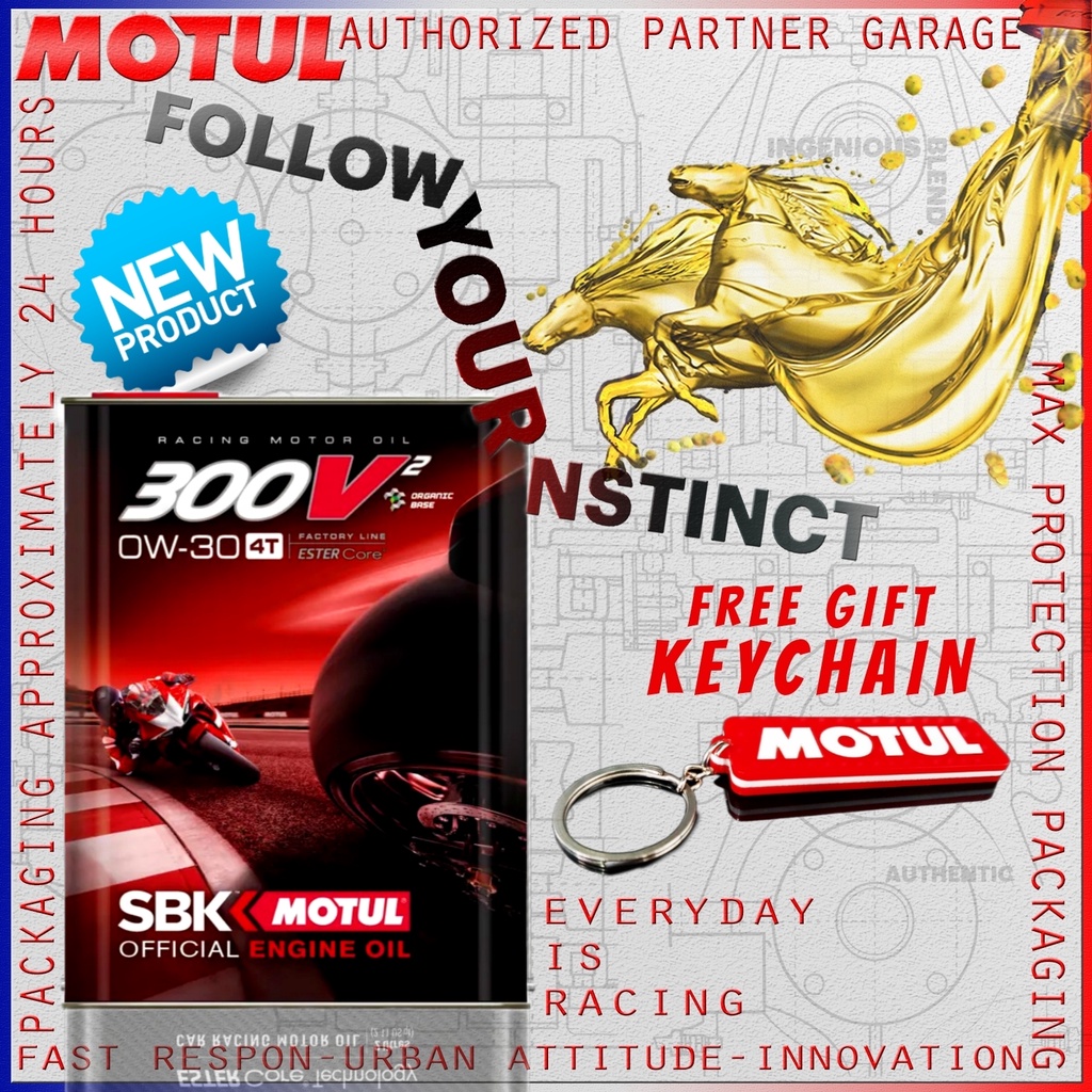 MOTUL 300V² 4T FACTORY LINE SBK 0W-30 ORGANIC BASE OLI RACING IMPORT KEMASAN KALENG TERBARU