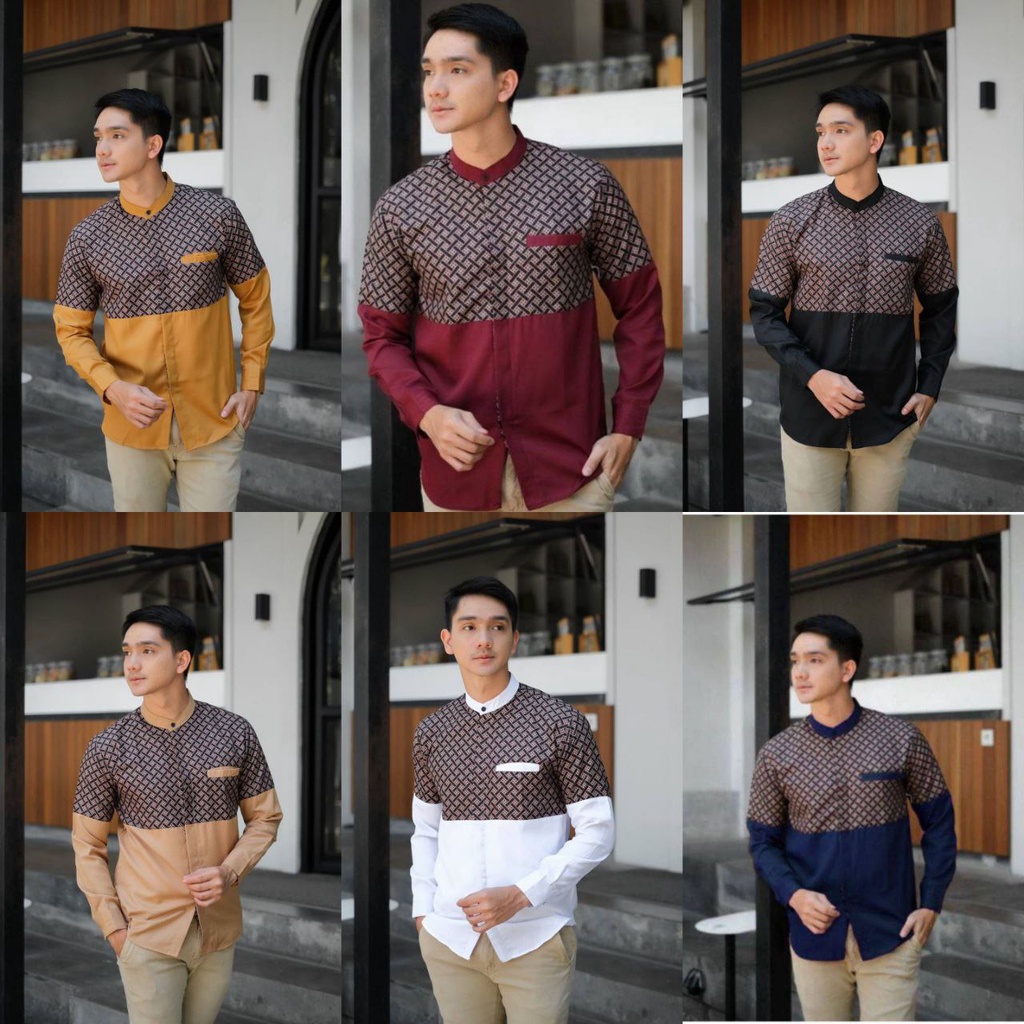 BAJU KOKO PRIA DEWASA LENGAN PANJANG KOMBINASI MOTIF NABAWI TERBARU KEKINIAN// ATASAN MUSLIM MODERN// BAJU LEBARAN COUPLE// KEMEJA JASKO
