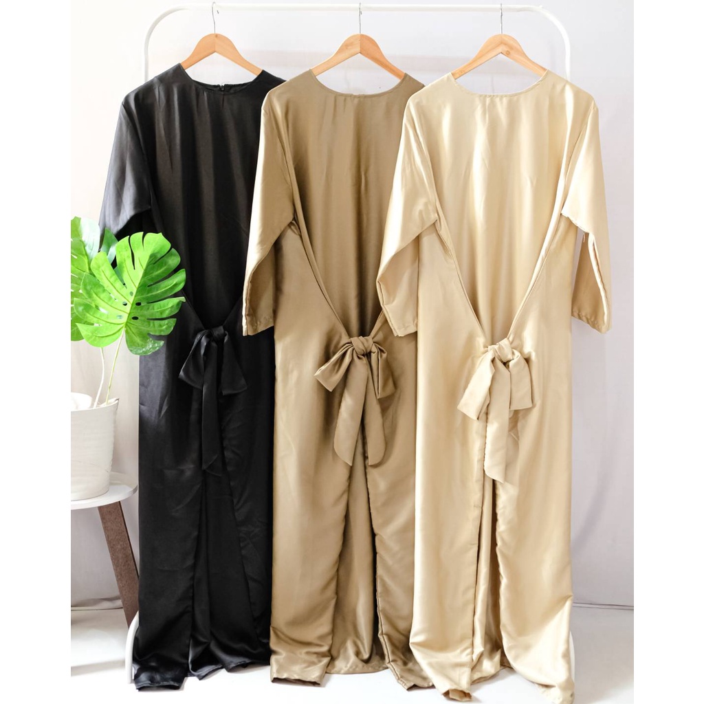 KAFTAN IKAT INNER KAFTAN PEREMPUAN TUNIK SATIN KAFTAN POLOS SATIN LEBARAN KONDANGAN PREMIUM LONG DRE