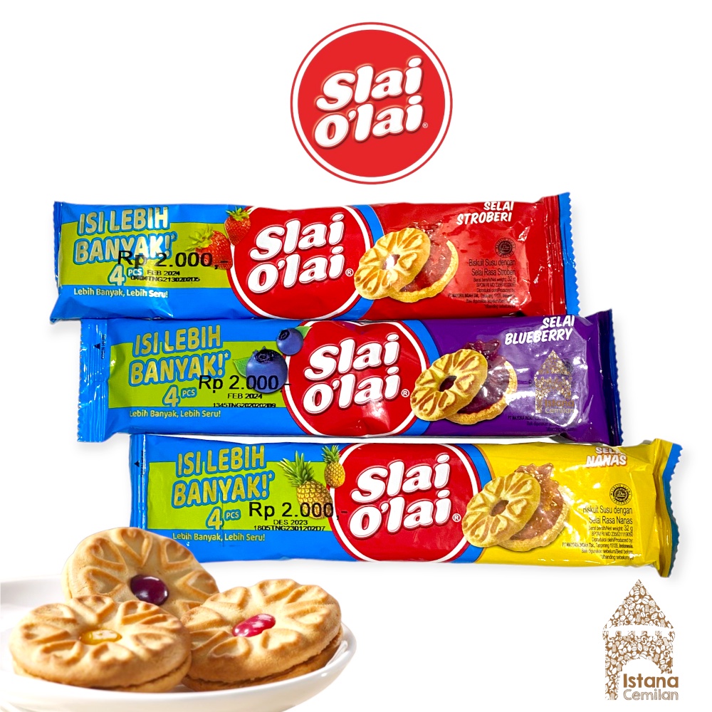 

Slai O'lai / Olai Biskuit Selai Blueberry / Strawberry / Nanas 32 Gram SATUAN