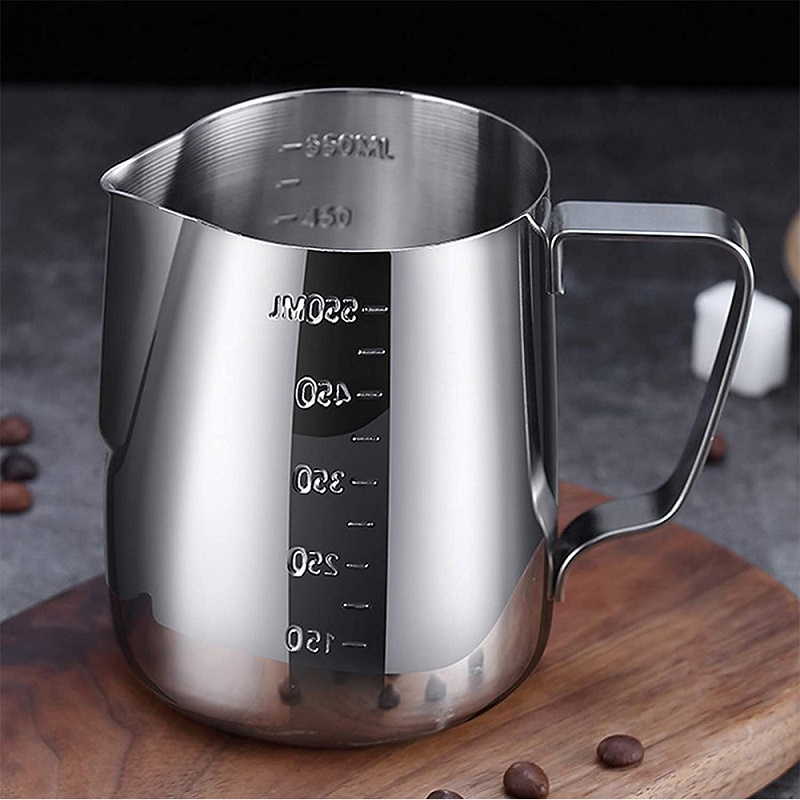 Milk Jug Stainless Gelas Pitcher Latte Art Peralatan Kopi Cafe 350/600/1000ML Dengan Skala