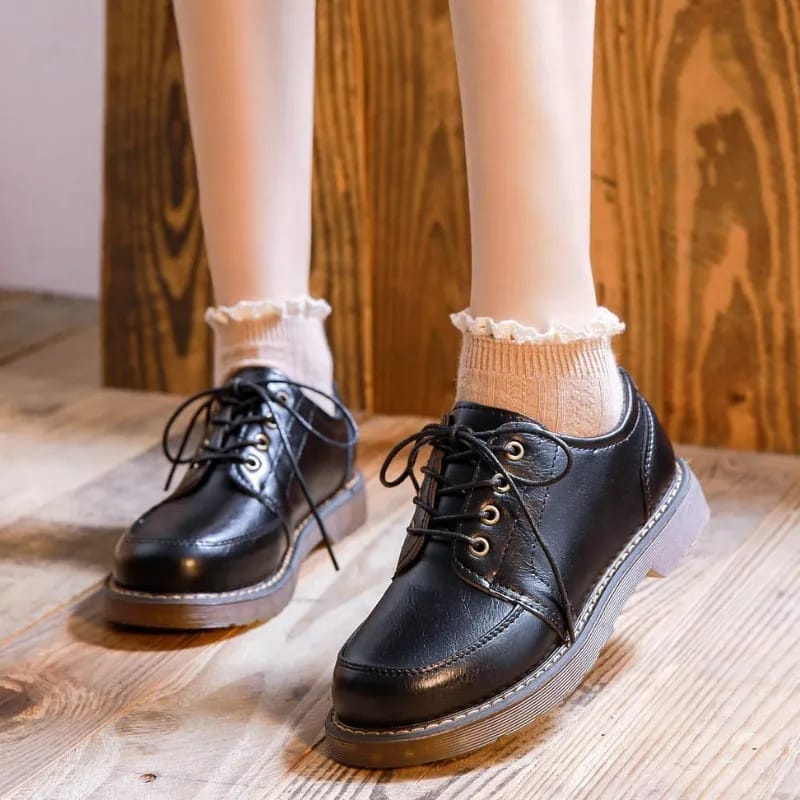 Sepatu Wanita Oxford / Sepatu Wanita Ujung Bundar / Sepatu Kulit Jahit Retro Lolita 2023