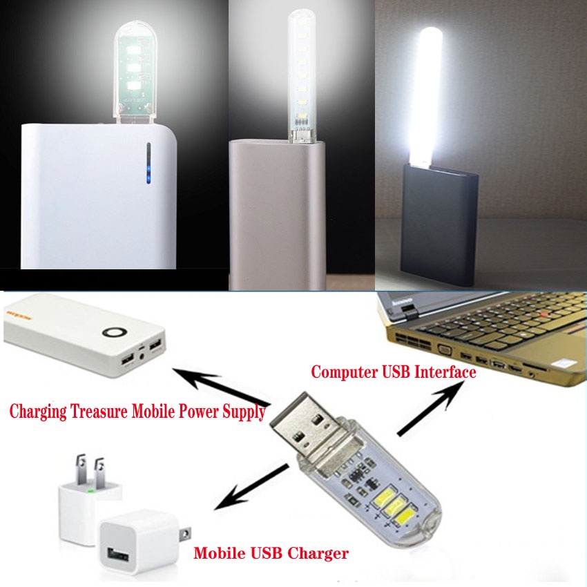 T&amp;Y Lampu USB Lampu LED USB Mini 3 Mata Transparan  Lampu USB 8 Led Model Cool White  Lampu Emergency  Mini Lampu Kamar USB