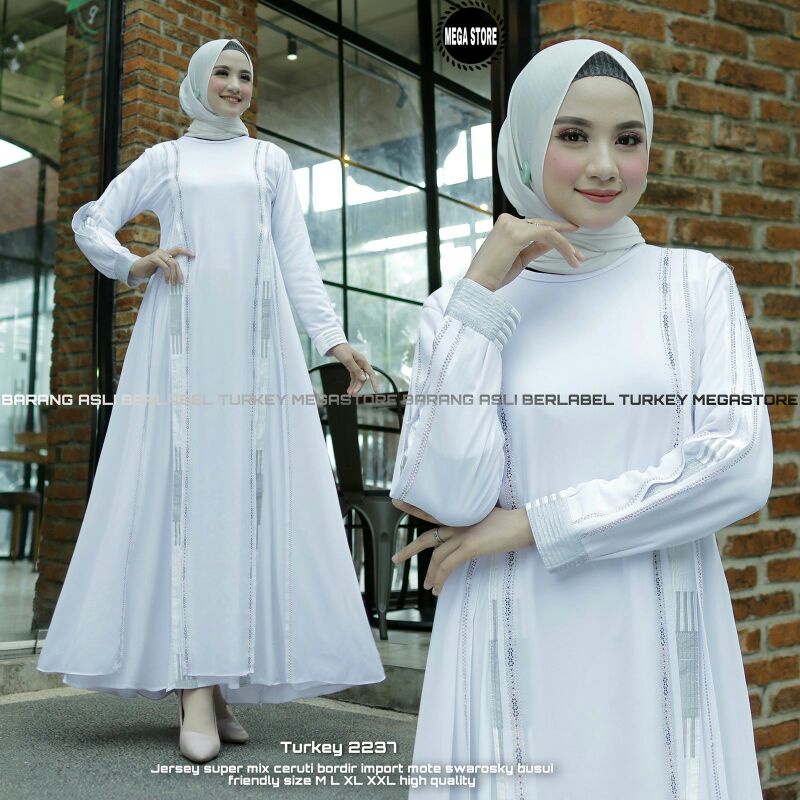 Abaya Turkey 2237 Swarouzsky Busui Fashion Busana Muslim Gamis Turki Putih Jumbo Terbaru