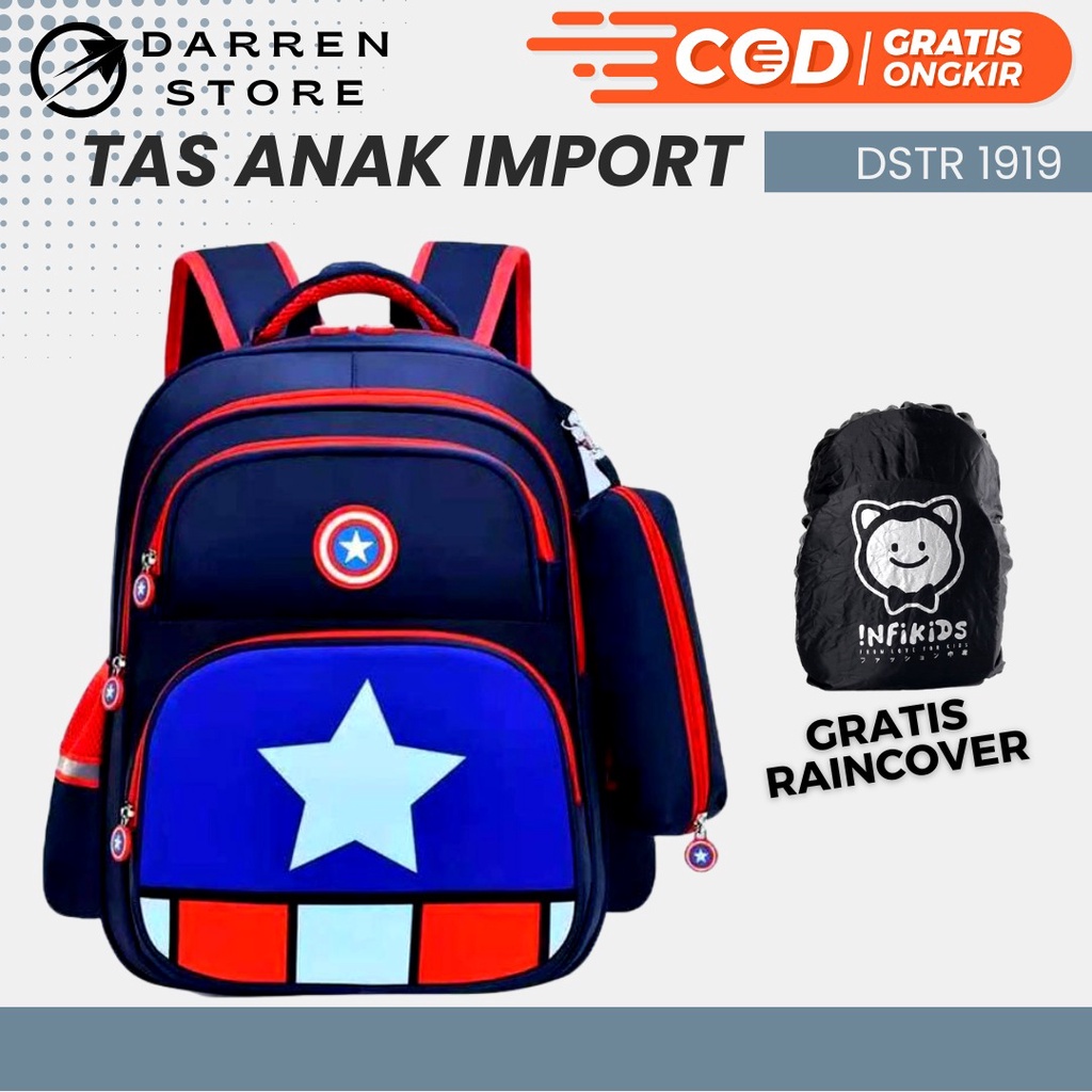 Ransel anak Spider DSTR 1919 Tas Sekolah Anak Laki Laki SD 16inch iMPORT FREE Raincover