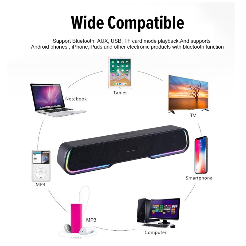 Portable Wireless Speaker Bluetooth Soundbar Home Theater TV Speaker RGB 7 Colors LED Light TF FM USB AUX Multifunction shock surrounds the bass Bluetooth Speaker 5.0