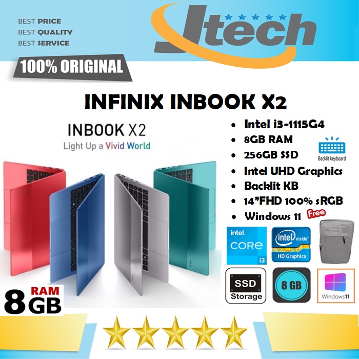 INFINIX INBOOK X2 - i3-1115G4 - 8GB - 256GB SSD - 14&quot;FHD IPS 100% sRGB - WIN11