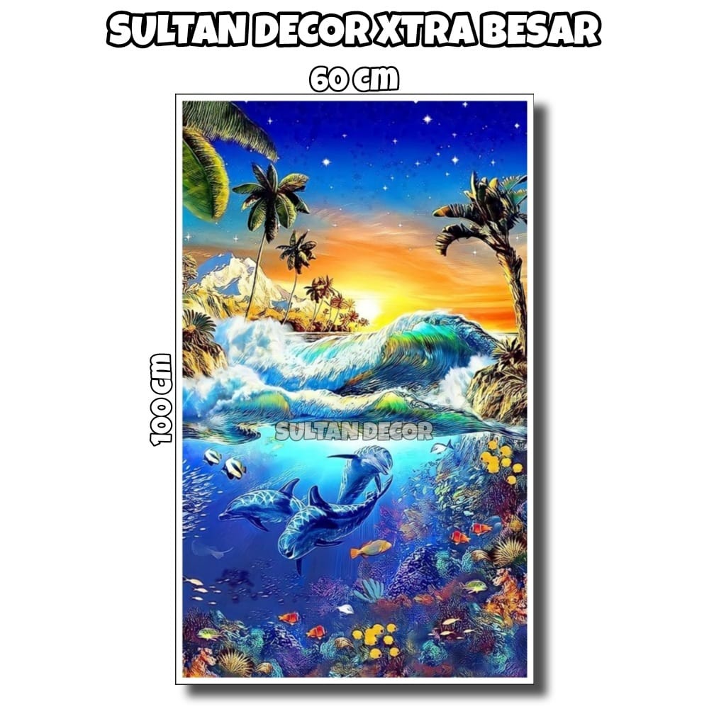 LUKISAN POSTER CETAK PEMANDANGAN ALAM HEWAN LAUT XTRA BESAR UKURAN 100X60CM 150X100CM 200X100CM HIAS