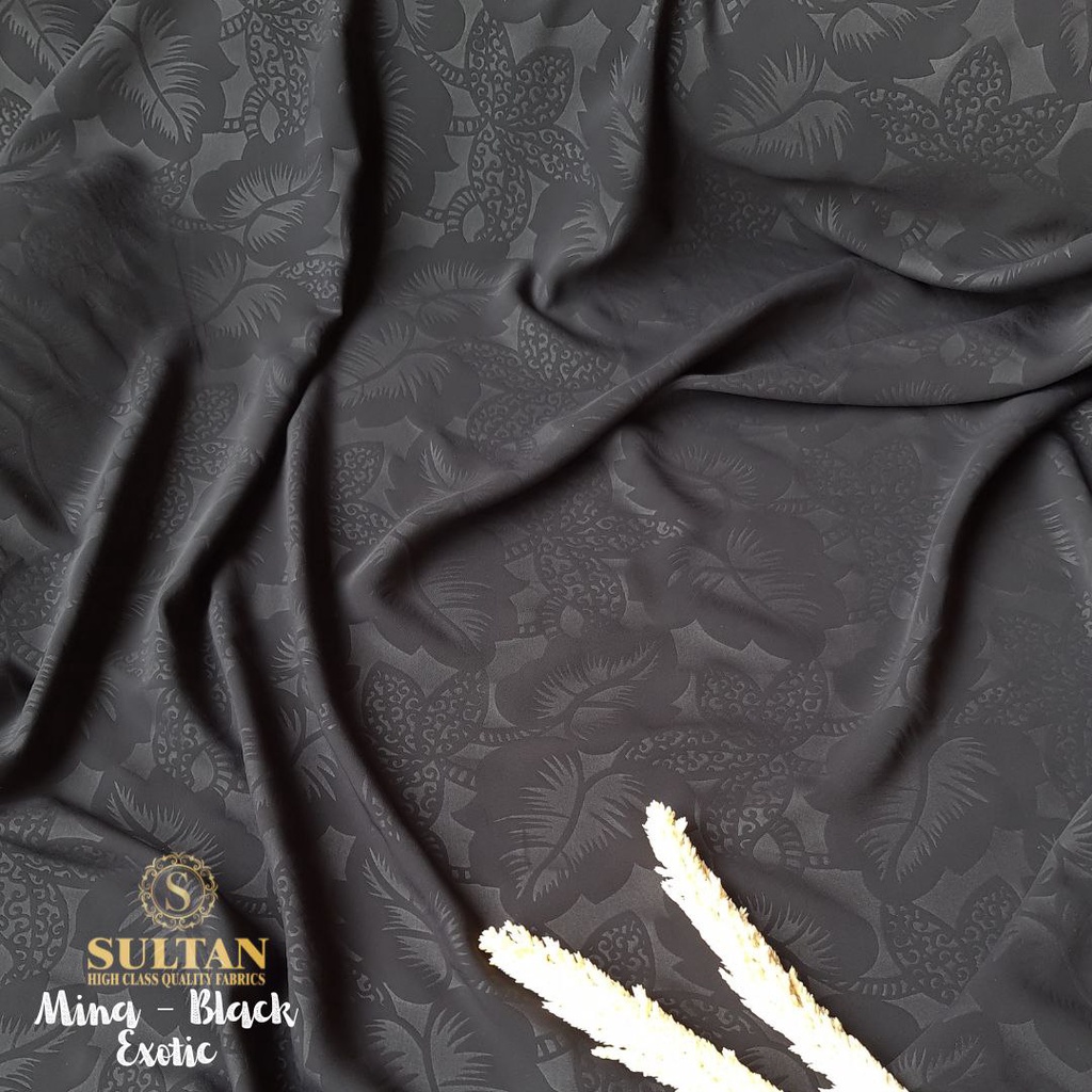 50CM EMBOS EXOTIC MINA JET BLACK (HITAM NORMAL) ANTI UV KAIN ABAYA SULTAN