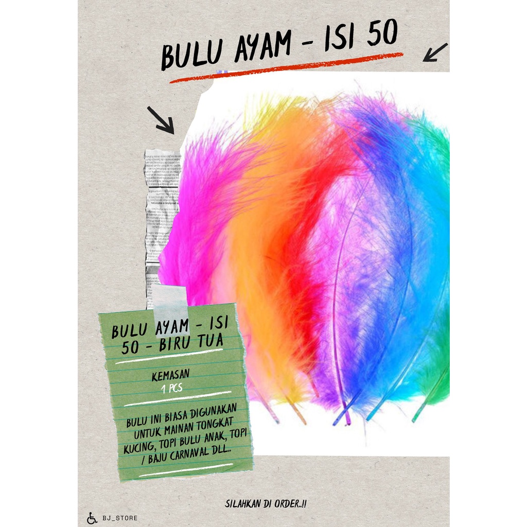 BULU AYAM - ISI 50||BAHAN AKSESORIS HIASAN CRAFT PRAKARYA KEMOCENG BULU AYAM WARNA WARNI|Bulu ayam w