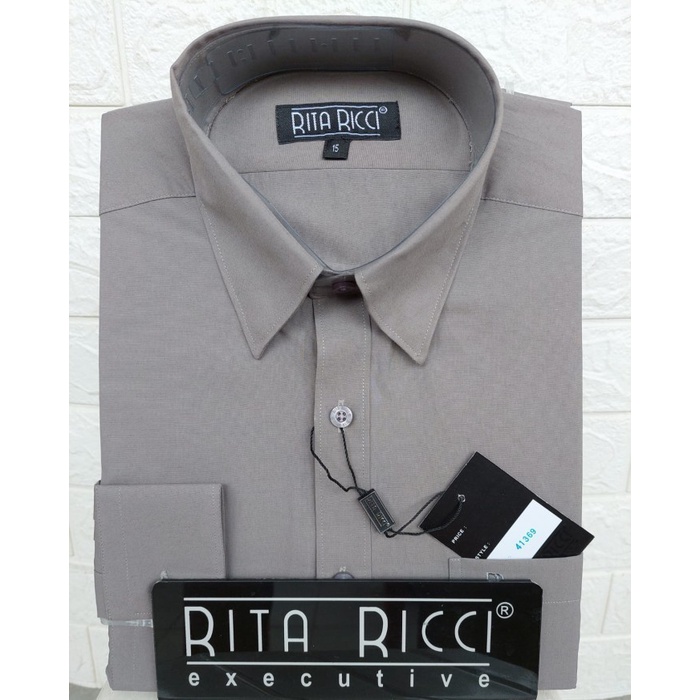 Kemeja Pria Rita Ricci Abu Tua Polos Katun Lengan Panjang Regular Fit
