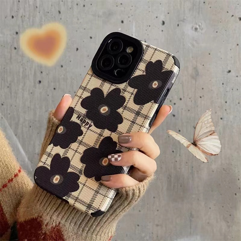 Plaid Flowers Soft Case OPPO A3S C1 A7 A5S A12 A11K A9 A5 A53 A33 2020 A52 A92 Casing VIVO Y11 Y12i Y12 Y15 Y17 Y50 Y30 Y30i Y83 Y81 Y20 Y20i Y20S Y20A Y12S Y91C Y93