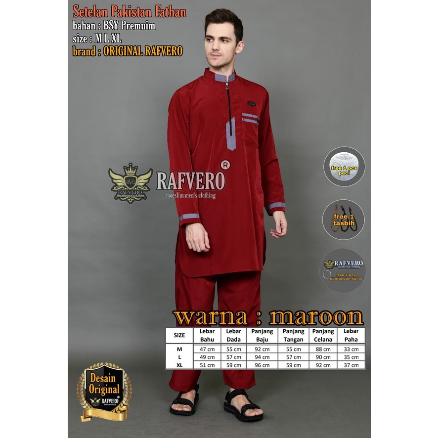 DSTORE - Setelan Baju dan Celana Koko Kurta Pakistan Muslim Pria Dewasa Lengan Panjang