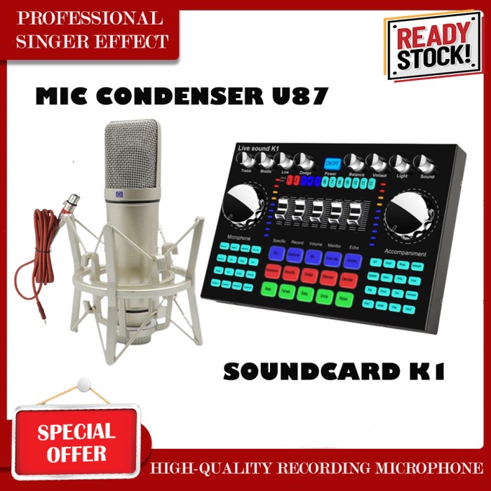 Terlaris Sound Card K1 Soundcard Recording 2 Mic Dual Channel Mixer Podcast
