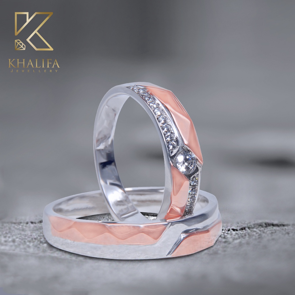 Cincin kawin / Cincin Tunangan Couple Emas Putih 75% + Berlian / Swarovski & Paladium / Silver 89