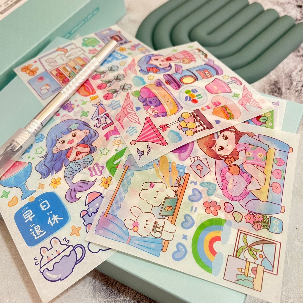 PAKET STICKER IMUT MODEL LITTLE GIRL 1 SET LENGKAP READY 4 MODEL WARNA PAKET PERLENGKAPAN STIKER LUCU UNIK 1BOX COMPACT PREMIUM QUALITY