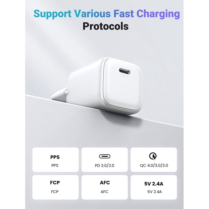 Charger Adaptor Mini UGREEN 20W for Iphone Ipad Nexode Gan USB-C Fast Charging