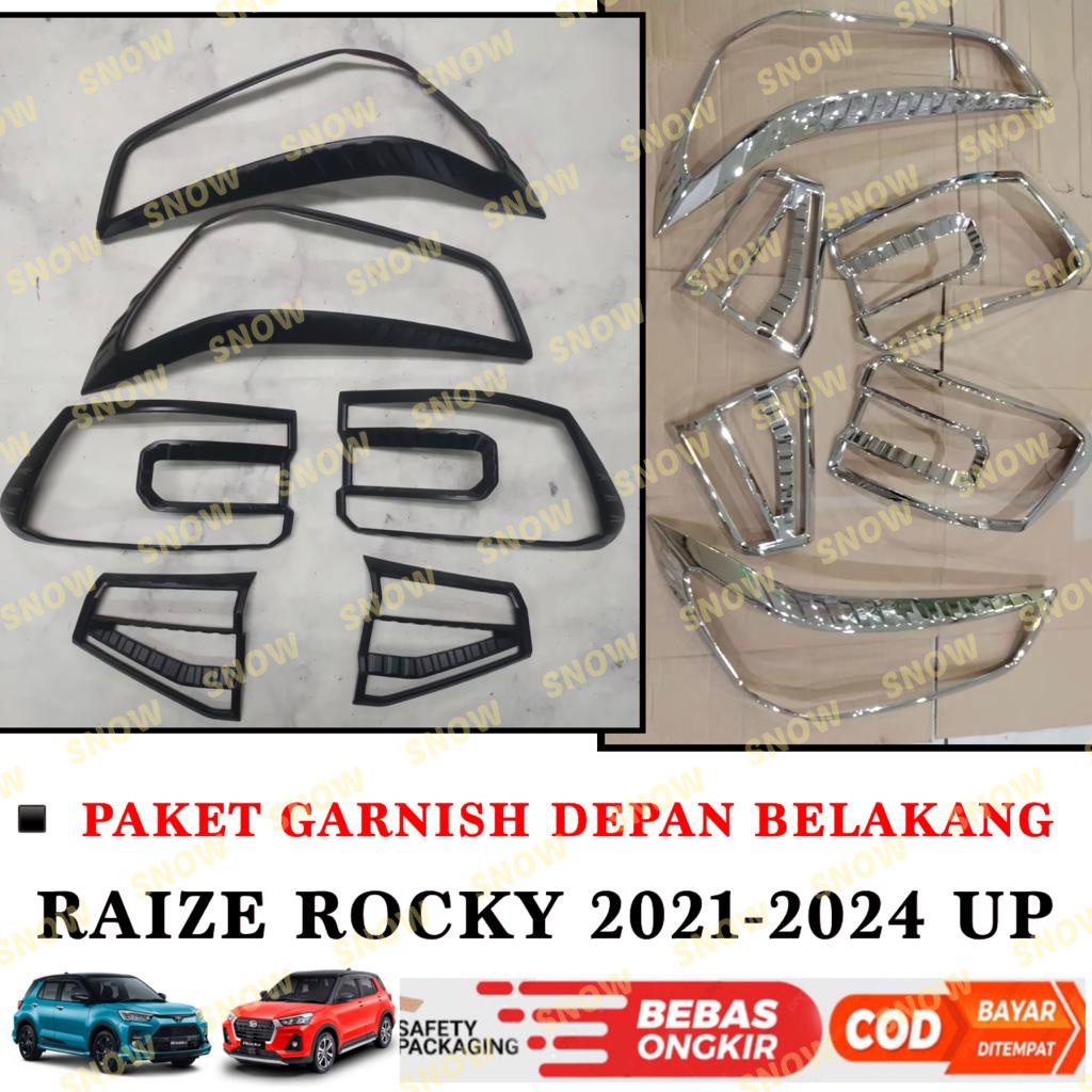 Paket Garnish Lampu Depan Belakang Raize Rocky 2021 2023 2024 Hitam Chrome