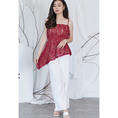 Lily Top Sleeveless Tank Top Brukat Fashion Wanita Asimetris Assymetric