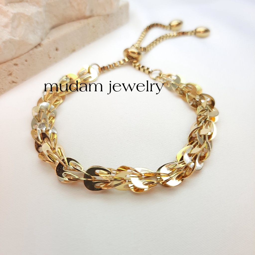 Gelang Serut Titanium Model Sisik Naga Tersedia Warna Gold dan Silver