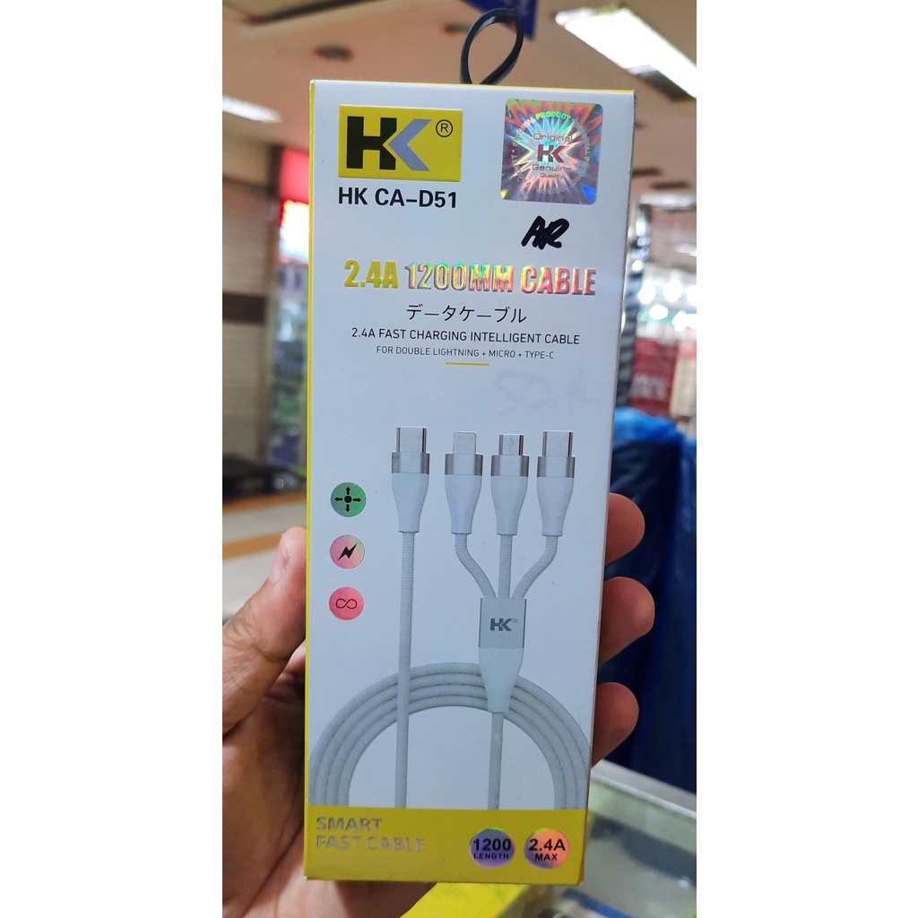 KABEL HK CA-D51 3IN1 TYPE C TO MICRO TYPE C LIGTHNING USB CASAN ALL TIPE