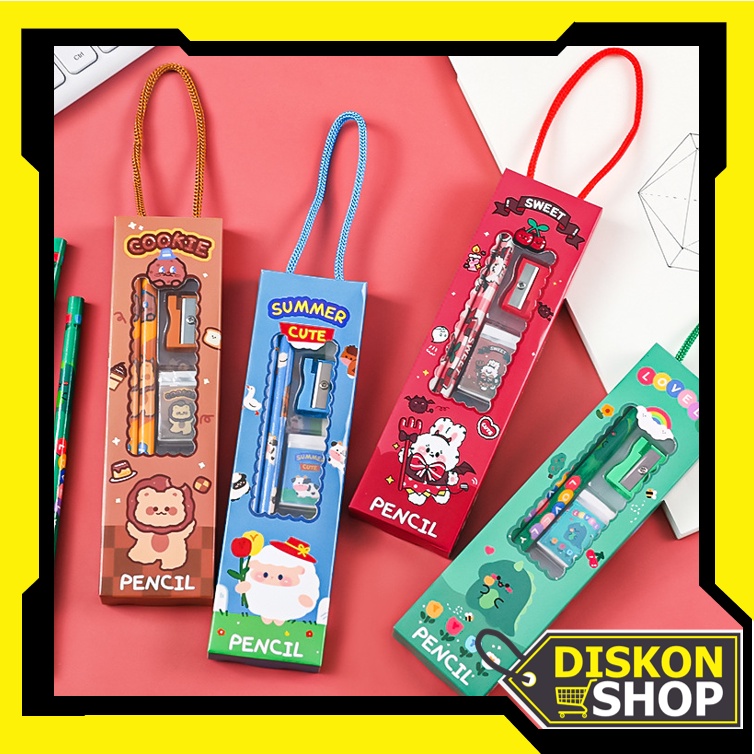 

Diskon Shop - S5689 5Pcs Set Alat Tulis Pensil Motif Kartun Lucu / Stationery Set 5 In 1 / Set Alat Tulis Sekolah 5 in 1 Karakter Lucu