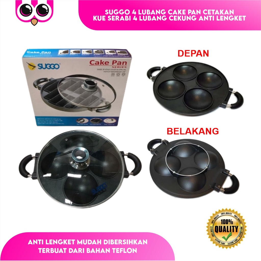 SUGGO 4 LUBANG CAKE PAN CETAKAN KUE SERABI 4 LUBANG CEKUNG ANTI LENGKET