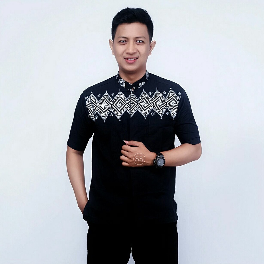 baju koko seragam hadroh pria dewasa lengan pendek fashion muslim ala santri gus azmi terbaru batik 