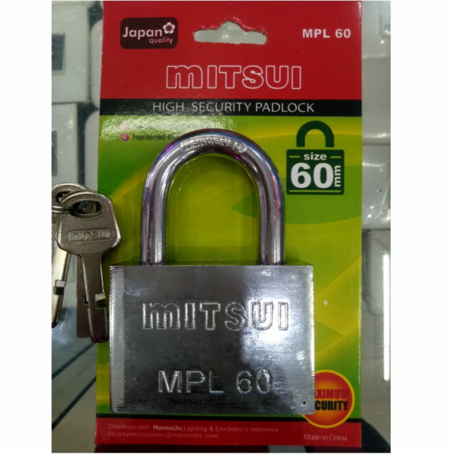 Mitsui Gembok Baja MPLL/MPL 60mm Leher Panjang High Security Padlock