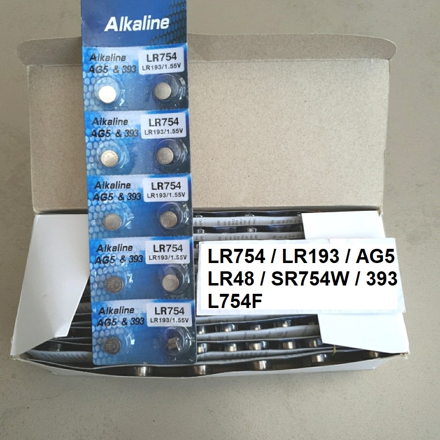 LR 754 Alkaline 1,55V Baterai LR754 LR48 AG5 LR 48 AG 5 LR193 SR754W LR 193 SR 754W 393 L754F LR750 