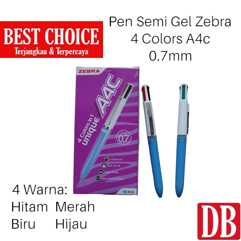 

Semi Gel Pen / Ballpoint / Pulpen Zebra A4C 0.7mm 4 Warna (4 in 1)