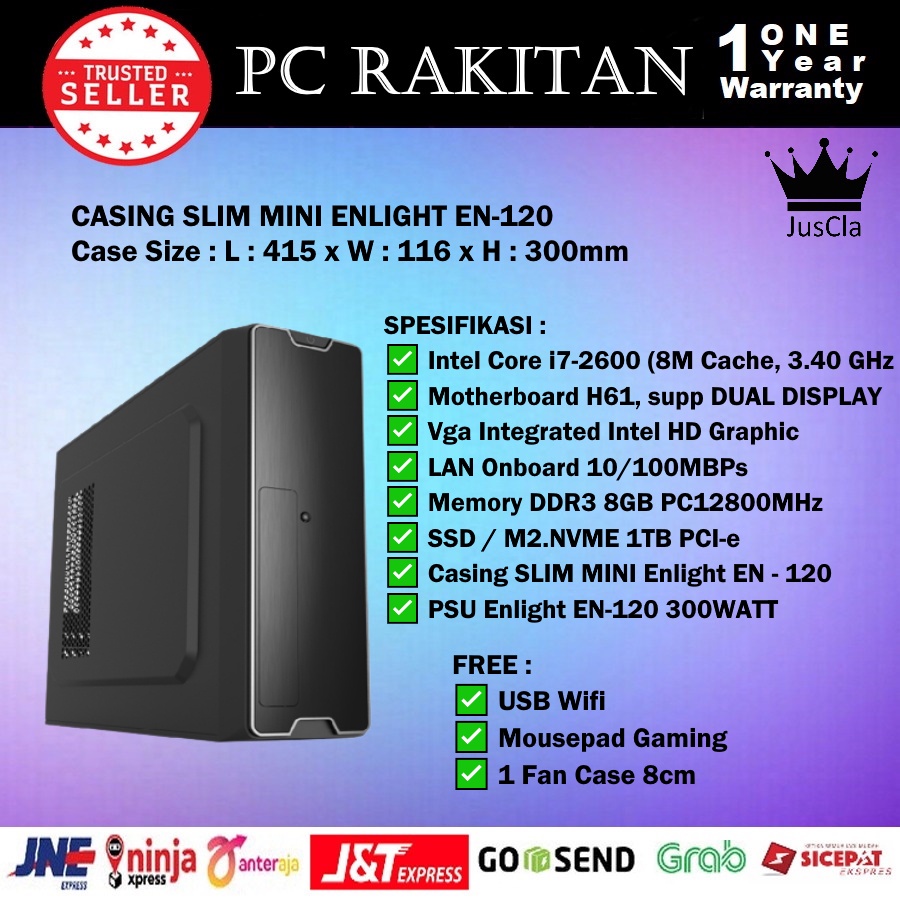 MONITOR 19&quot;+INTEL CORE i7-2600 3,8GHz PC MINI SLIM, RAM 16GB|SSD NVME 1TB|KEY+MOUSE|WiFi, MINI Komputer Rakitan, MINI PC Admin/Office Baru Bergaransi 1 Tahun