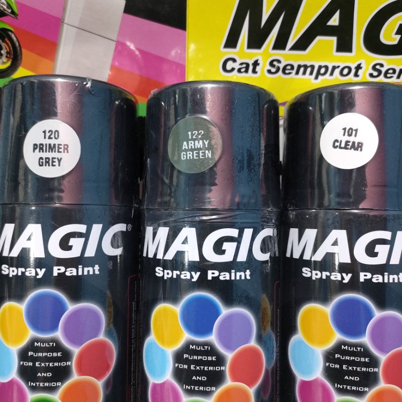 Pilok Pilox Cat Semprot Magic Paket Lengkap 3 Kaleng 300cc Paketan Hijau Tentara Army Green 122 Primer Grey Epoxy 120 Clear Pernis Glossy Mengkilap 101 Spray Paint