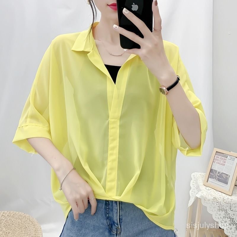 Kemeja sifon suspender set dua potong 2023 musim semi dan musim panas kemeja wanita baru lengan seda