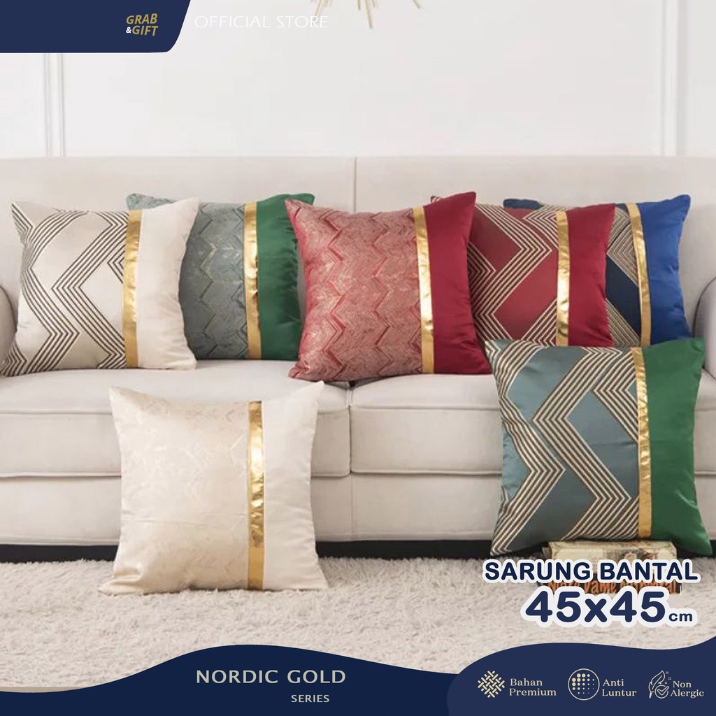 SARUNG Bantal Sofa Luxury Nordic Gold Emboss Jacquard  Diagonal 45x45 cm Grabandgift