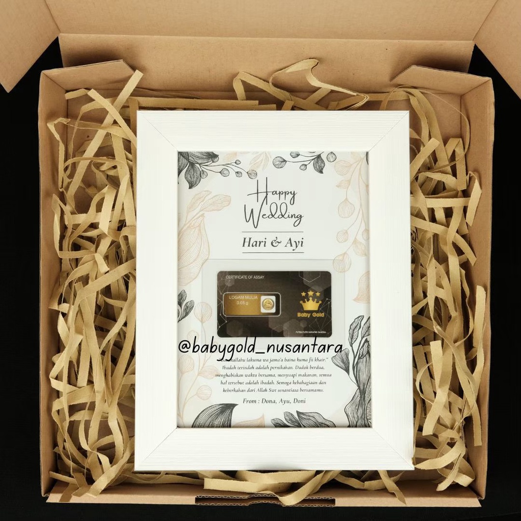 [FRAME+EMAS] Hampers Frame Gift Logam Mulia 24 Karat Emas Mini Baby Gold Hampers Gift Wedding Wisuda Graduation Kado wisuda Hadiah Nikah Gift Series Wedding Birthday Free Box