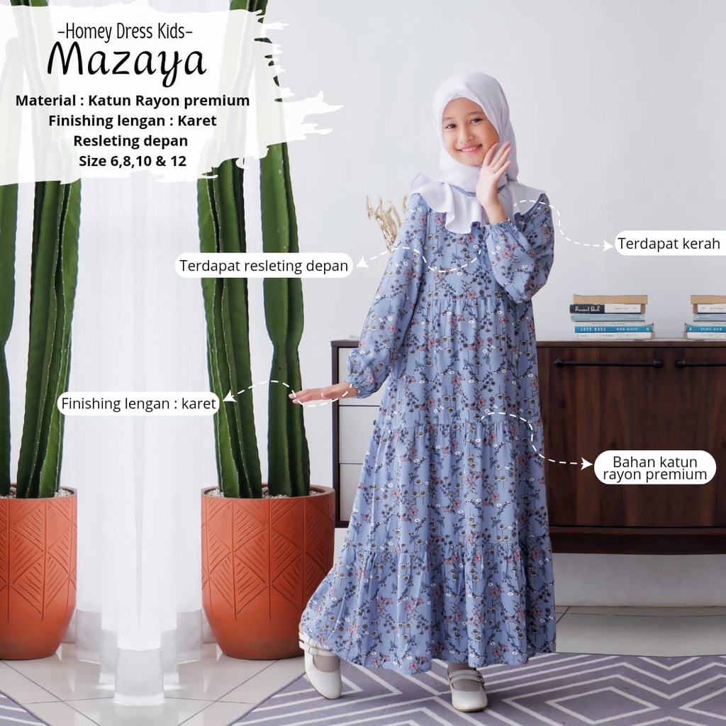 New-Gamis Anak/Homey Dress Anak-Homey Dress MAZAYA-Bahan Katun Rayon Premium-Busana Muslim Anak murah