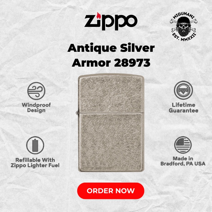 Original Zippo Antique Silver Armor 28973 Made In USA