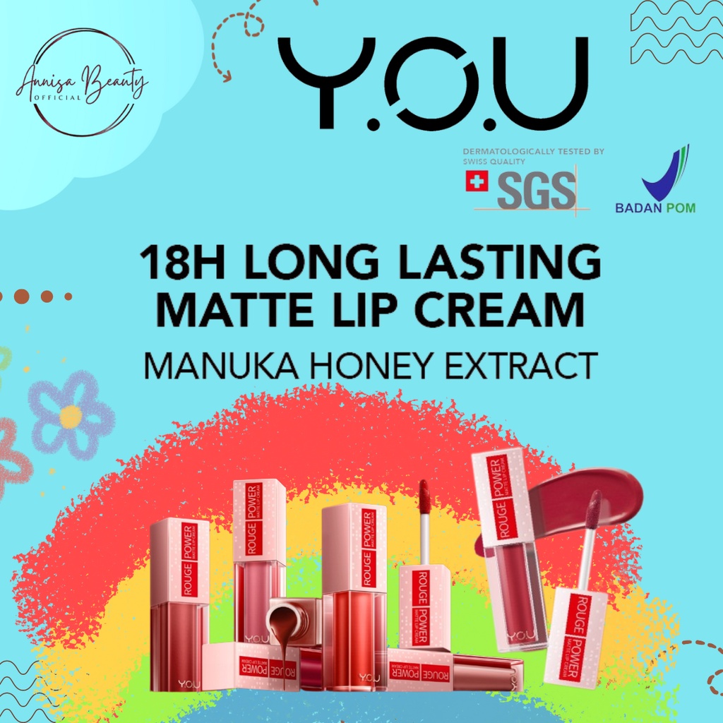 [BPOM][100%ORI&amp;READY]YOU Rouge Power Matte Lip Cream Lipstik | Matte Finish | Tahan Lama | Nourishing with Manuka Honey