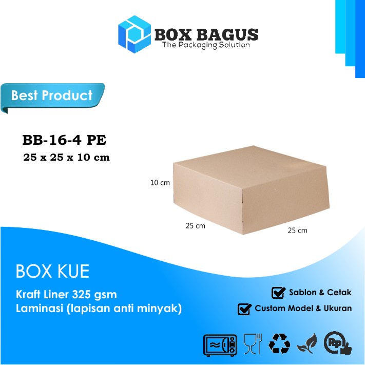 BOX DUS 25x25x10 KRAFT 325 GSM LAMINASI - KOTAK HAMPERS KUE BOLU CHIFFON MARBLE MARMER CAKE PUDDING