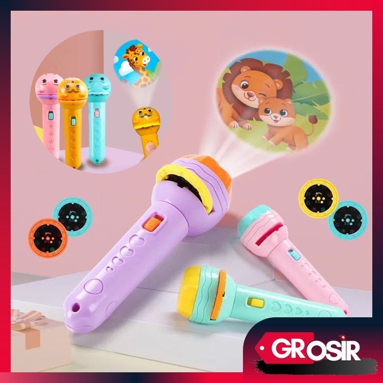 Grosir - M1061 Mainan Senter Proyektor Karakter / Fun Flashlight / Mainan Edukasi Anak / Mainan Senter Anak