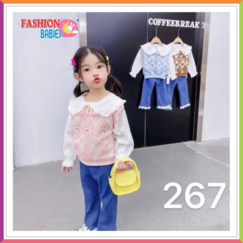 QQ SETELAN CELANA JEANS IMPORT | ATASAN + CELANA 1-5 TAHUN MOTIF UNIFORM ❤ Fashionbabies ❤