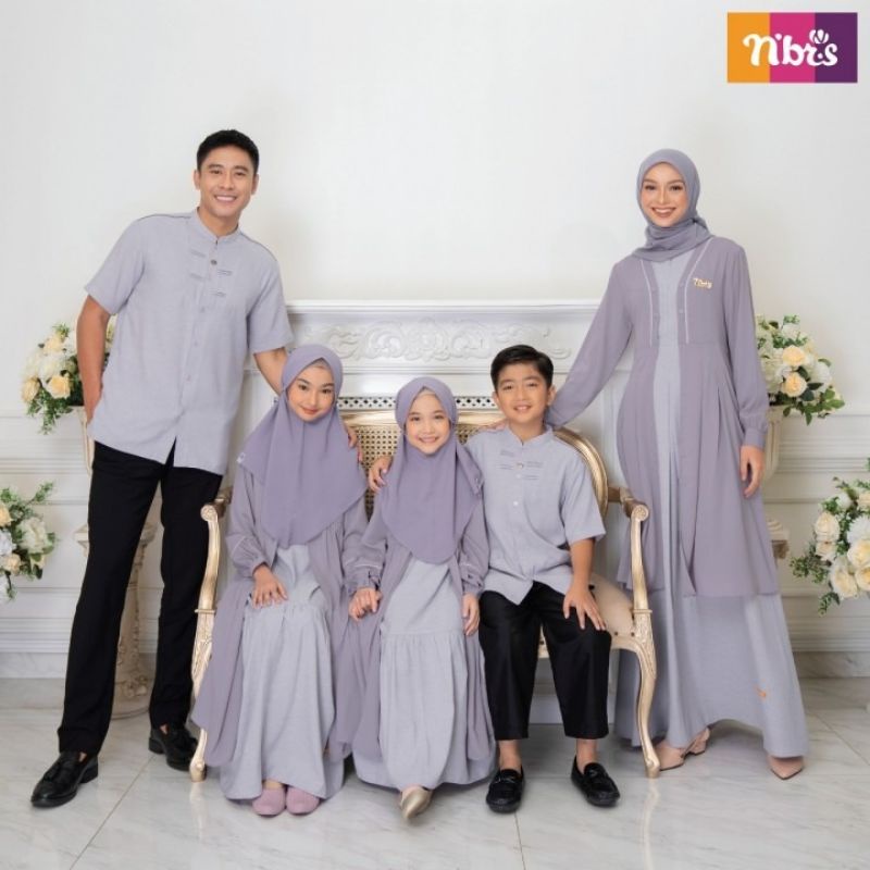 Nibras Sarimbit Faidaa Grey Lilac 2023 Gamis Koko Couple Busana Muslim Keluarga Original