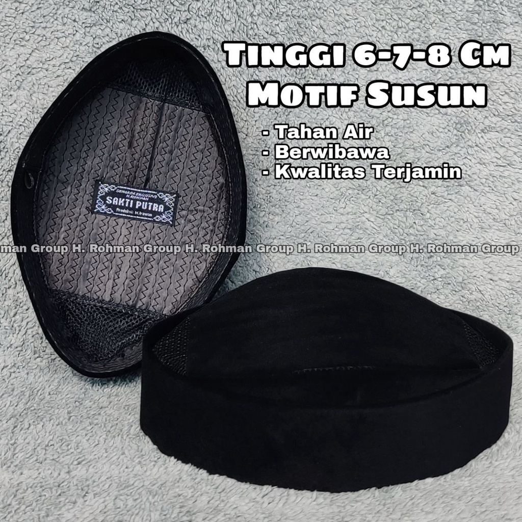 Peci Songkok Kopiah Motif Susun Ac Tinggi 6 Cm 7 Cm 8 Cm Hitam Polos Lengkap Ukuran Anak Dan Dewasa