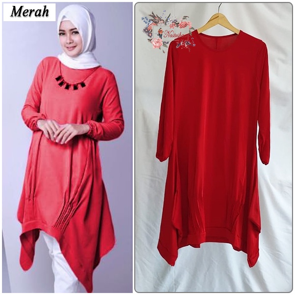 Tunik Wanita Panjang Jersey Lengan Panjang Karet Long Tunik Polos Bahan Adem dan Stretch Atasan Wanita Muslimah Kekinian Fit XL